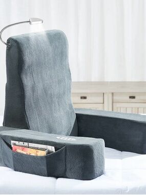 Sharper Image Gray Bed Rest Armchair Pillow with Storage Pockets